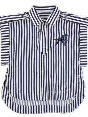 Alberta Ferretti Navy and White Striped Button-Up Shirt Sz 12